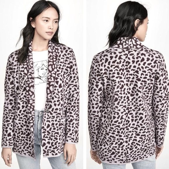 NATION LTD Kelly Blazer Leopard Cardigan Sweater Knit Jacket Wool Black Brown M - Picture 10 of 16